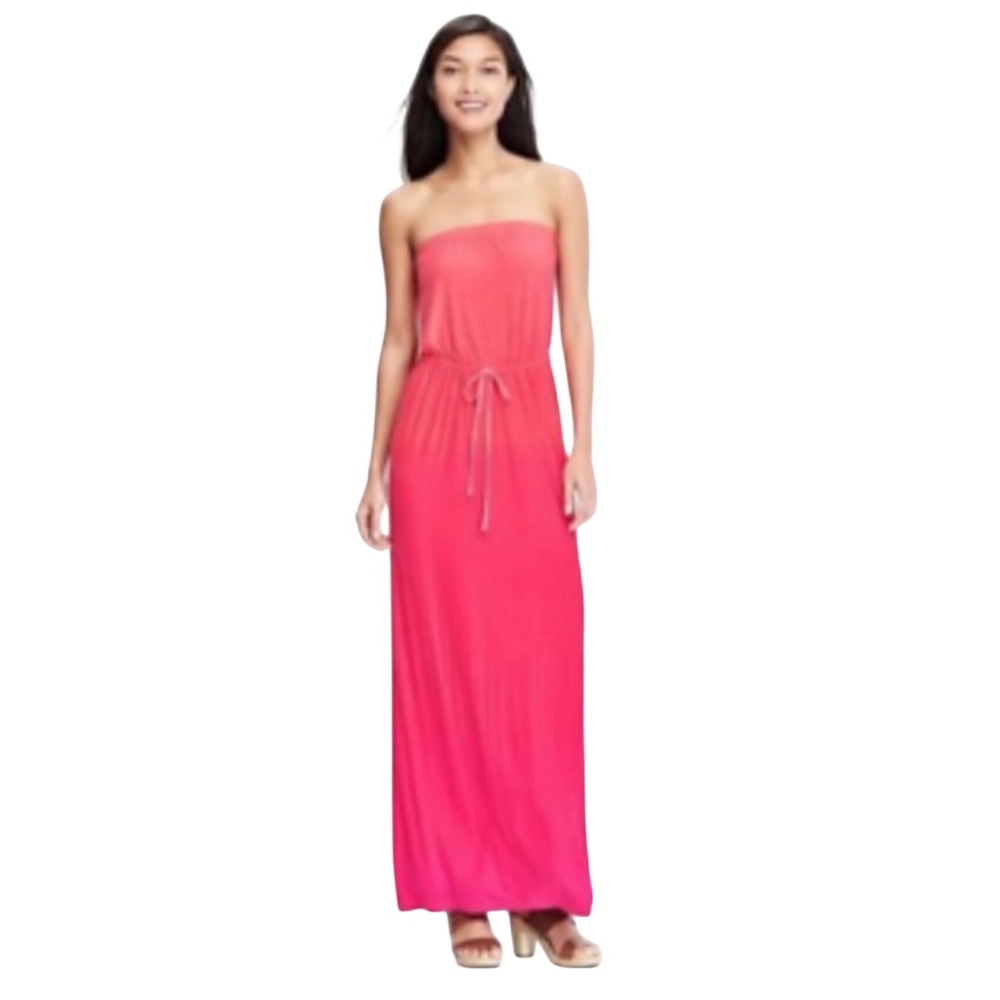Old Navy Pink Strapless Maxi Dress‎ Drawstring Waist Size M Rayon Blend Casual